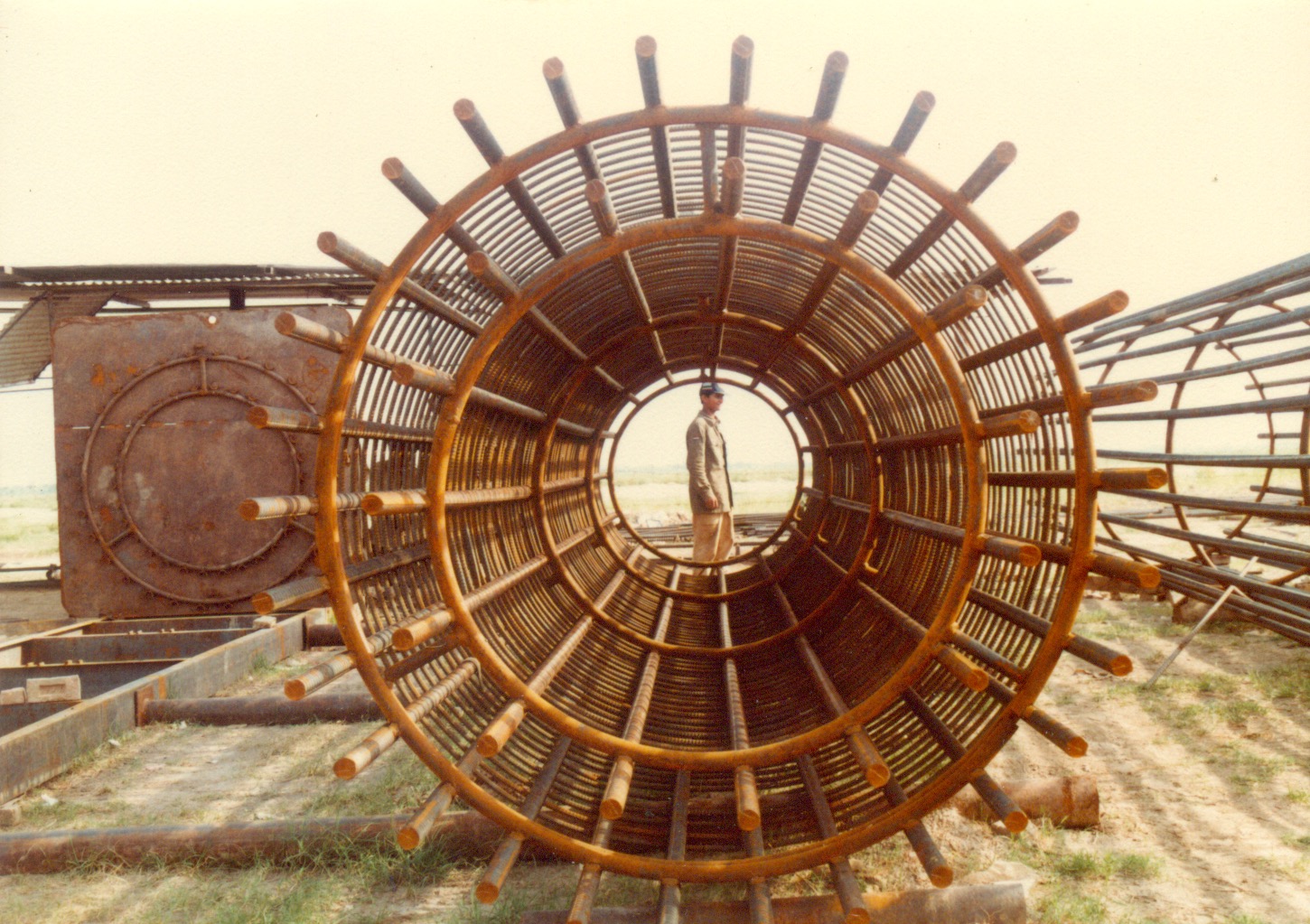 Steel reinforcement cage for 2 meter diameter piles for bridge over River Jehlum at Bhera, Lahore-Islamabad Motorway
