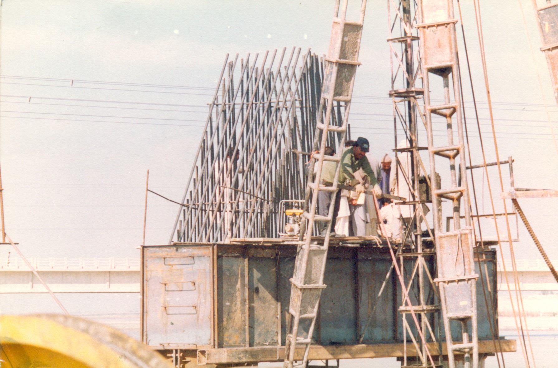 Construction of beams and caps for 500 KvA Transmission Line Tower in River Indus at Ghazi Ghat